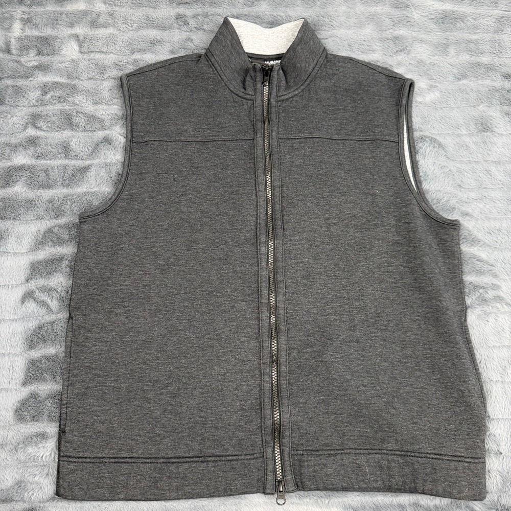 Murano Liquid Luxury Mens Large Gray Full Zip Vest Cotton Blend Mock Neck 12381